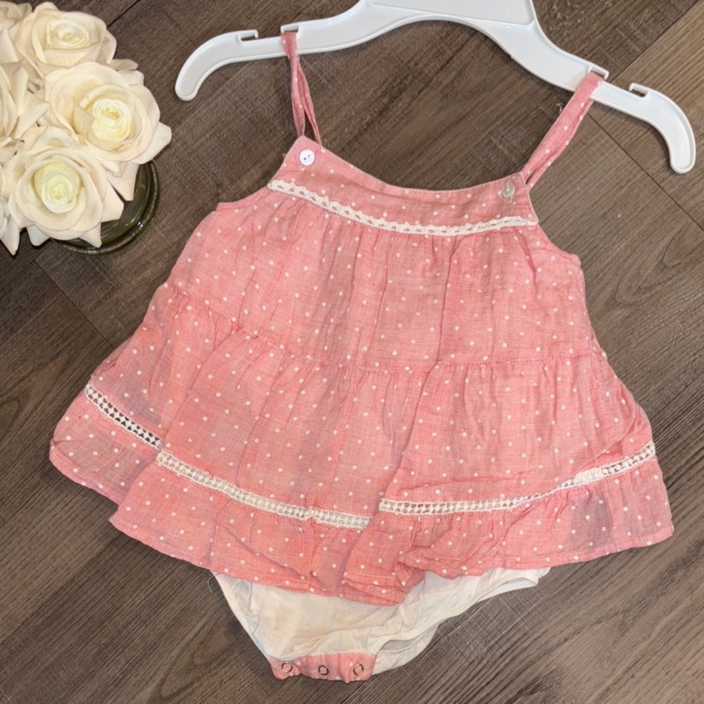 Troizenfants Pink Layered Dress with White Dots